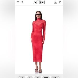 AFRM Shailene Dress Vibrant Red Long risky micro dots long sleeve size large